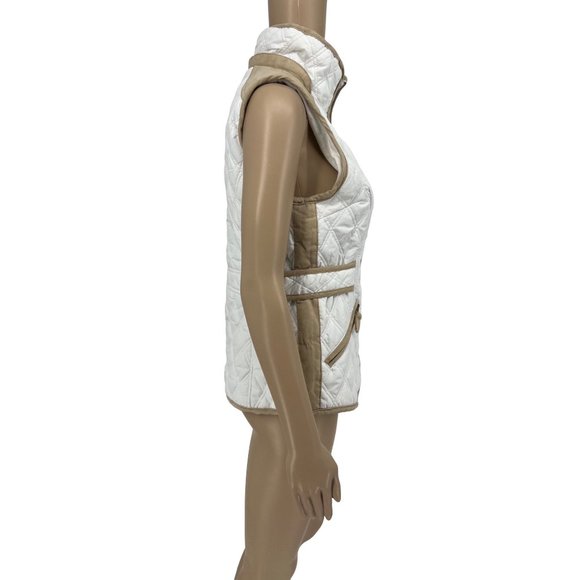 Holstark quilted puffer vest jacket small white tan trim pockets - Picture 3 of 12